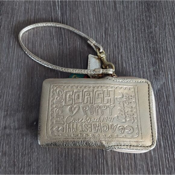 COACH Poppy Gold Wristlet Clutch Strap Purse Bag - Picture 1 of 4